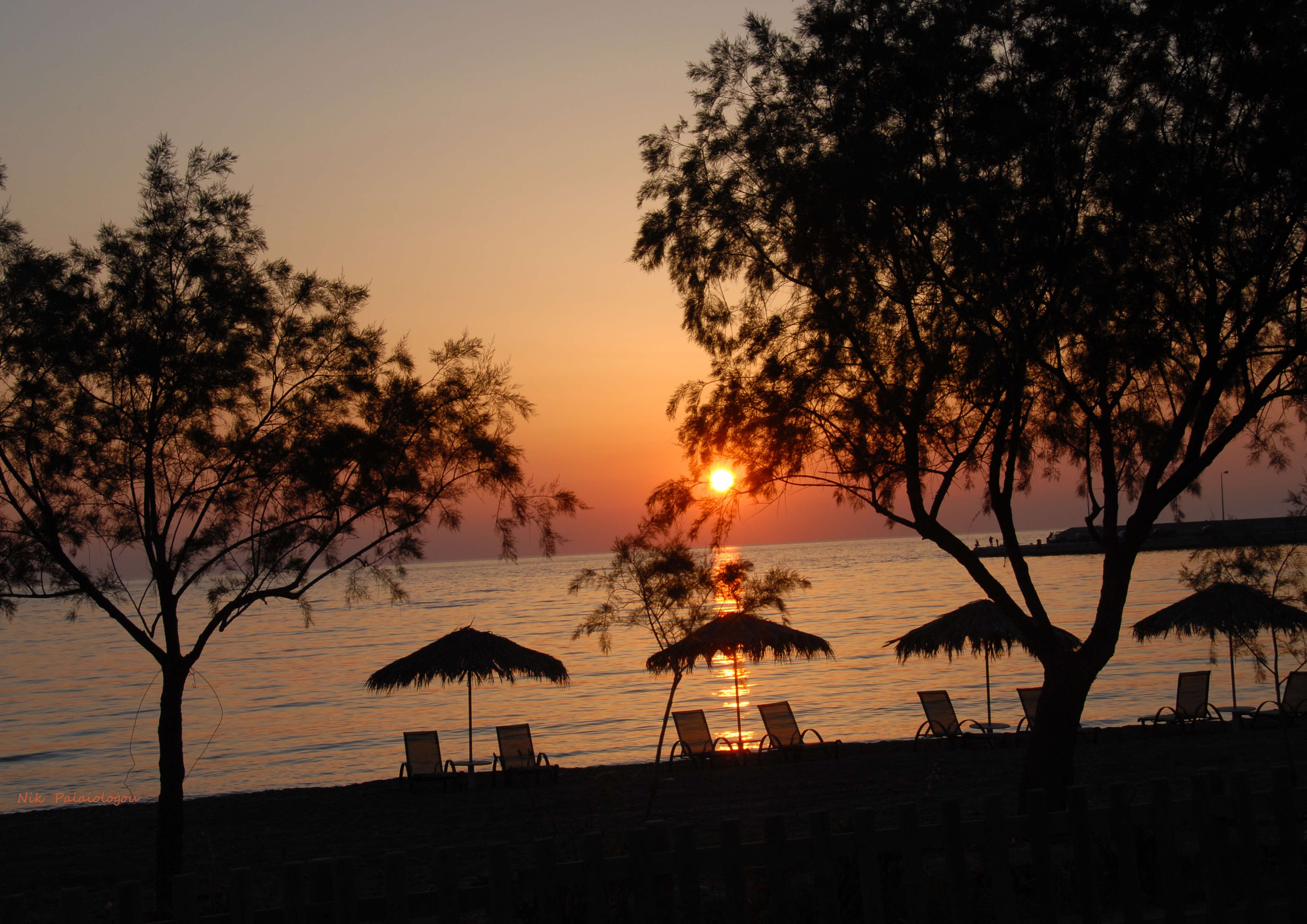 Sunset over the sea from the hillside garden